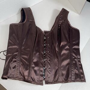 Brown Corset Steel Boned Sleeveless Satin NWT Size 38 Waist Training Medieval